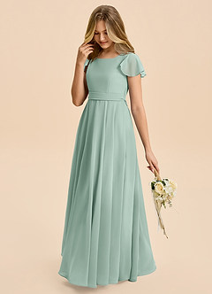 Azazie Cady Junior Abito A-Line in Chiffon Plissettato Agave image5