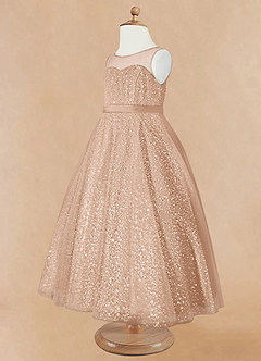 Azazie Siwa vestidos de niña de las flores Vestido de Rosa Inglesa de Tul de Corte En A con Perla image6