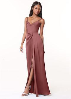 Azazie Brielle Robes de demoiselle d'honneur Robe Trapèze en Satin extensible Bretelles spaghetti Améthyste image3