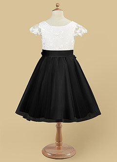 Azazie Vetty Flower Girl Dresses Ivory Black A-Line Lace Tulle Dress image9