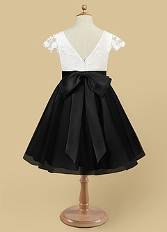 Azazie Vetty Flower Girl Dresses Ivory Black A-Line Lace Tulle Dress image10