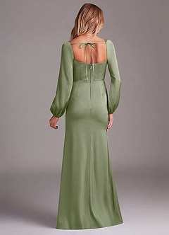 Azazie Charissa Bridesmaid Dresses Pistachio Sheath Long Sleeve Stretch Satin Dress image8