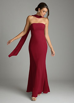 Azazie Saylor Brudtärnklänningar Klä av Sjöjungfru i Chiffong Axelbandslös Bourgogne image7