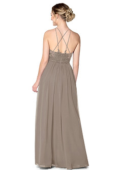 Azazie Ginger Allure Vendita Finale Abito A-Line in Chiffon Pizzo Taupe image2