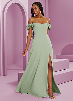 Barbie ♥ Azazie Bridesmaid Dresses Dusty Sage A-Line Off the Shoulder Chiffon Convertible Dress image8