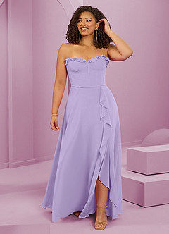 Barbie ♥ Azazie Robes de demoiselle d'honneur Robe Trapèze en Mousseline de soie Encolure en Forme de Cœur Lilas image8