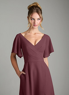 Azazie Ambrosia Bridesmaid Dresses Sangria A-Line Pleated Chiffon Dress image2