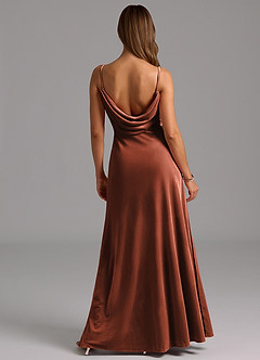Azazie Olaine Final Sale Terracotta A-Line Pleated Velvet Dress image2