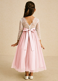 Azazie Mae Flower Girl Dresses Ivory Blushing Pink A-Line Bow Tulle Dress image3