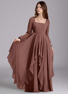 Azazie Clara Junior Espresso A-Line Blouson Chiffon Dress image1