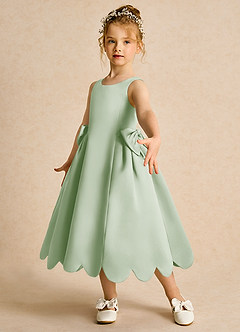 Azazie Macaroon Robe Demoiselle D'honneur Fillette Robe Princesse en Mat Satiné Arc Vert Sauge image5