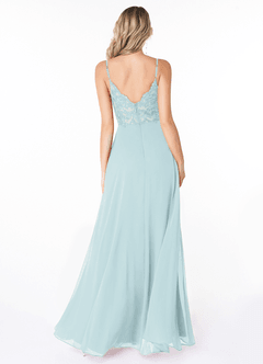 Azazie Lena Bridesmaid Dresses Mist A-Line Lace Chiffon Dress image2