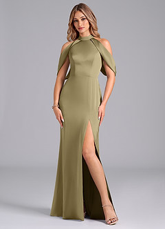 Azazie Bonny Vestidos de damas de honor Vestido de Musgo Verde de Satén Elástico de Corte Sirena con Vestidos sin tirantes image3