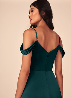 Azazie Ocean Bridesmaid Dresses Pine A-Line V-Neck Pleated Stretch Satin Dress image5