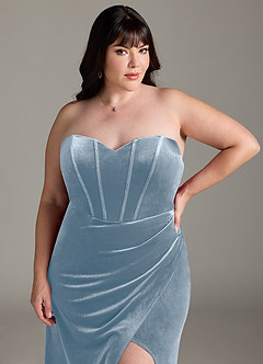 Azazie Jas Bridesmaid Dresses Dusty Blue Sheath Off-The-Shoulder Corset Velvet Convertible Dress image19