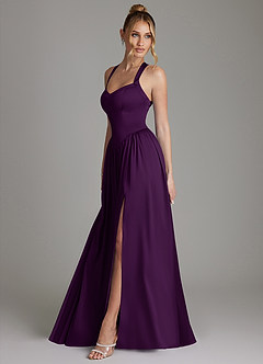 Azazie Francis Bridesmaid Dresses Grape A-Line Corset Stretch Satin Dress image6