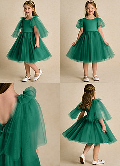 Azazie Duchess Blumenmädchenkleider A-Linie mit ärmel Tüll Kleid Smaragd image2