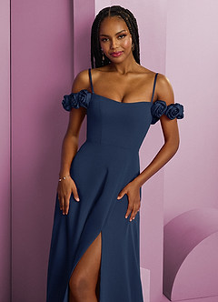 Barbie ♥ Azazie Bridesmaid Dresses Dark Navy A-Line Off the Shoulder Chiffon Convertible Dress image3