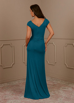 Azazie Roya Mother of the Bride Dresses Ink Blue Mermaid V-Neck Pleated Mesh Dress image4