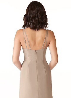 Azazie Leo Bridesmaid Dresses Taupe Mermaid V-Neck Pleated Chiffon Dress image6