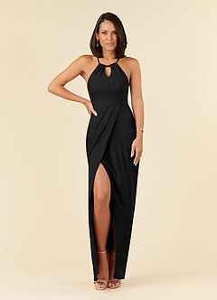 Azazie Hadid Final Sale Black Sheath Pleated Mesh Dress image3
