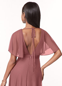 Azazie Tinsley Bridesmaid Dresses Desert Rose A-Line Pleated Mesh Dress image4