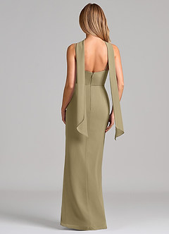 Azazie Calandra Bridesmaid Dresses Moss Green Sheath Pleated Chiffon Dress image2