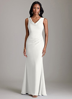 Azazie Linelle Brudtärnklänningar Klä av Sjöjungfru i Chiffong Plisserad Vit image5