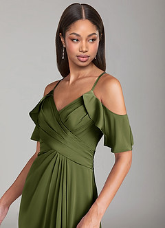Azazie Dakota Brautjungfernkleider A-Linie Schulterfrei Stretch-Satin Kleid Olivgrün image5