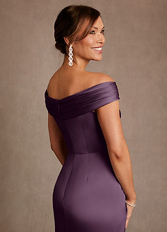 Azazie Bedford Mother of the Bride Dresses Plum Sheath Pleated Stretch Satin Dress image6