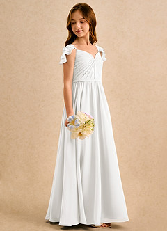 Azazie Meimei Girls Formal vestidos de niña de las flores Vestido de Marfil de Gasa de Corte en A con Plisado image4