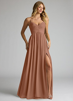 Azazie Alia Brautjungfernkleider A-Linie Plissee Chiffon Kleid Bronzer image2