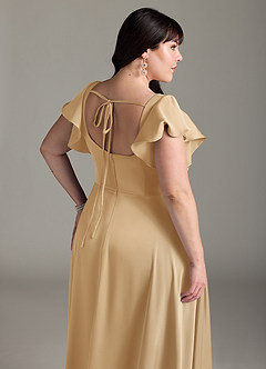 Azazie Bondi Bridesmaid Dresses Gold A-Line Bow Stretch Satin Dress image12