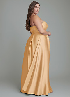Azazie Lucienne Bridesmaid Dresses Gold A-Line Strapless Stretch Satin Convertible Dress image15