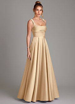 Azazie Azaria Brautjungfernkleider A-Linie Korsett Stretch-Satin Kleid Champagner image4