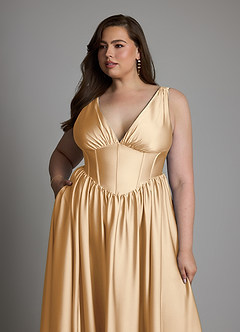 Azazie Delmie Bridesmaid Dresses Champagne A-Line Corset Stretch Satin Dress image12
