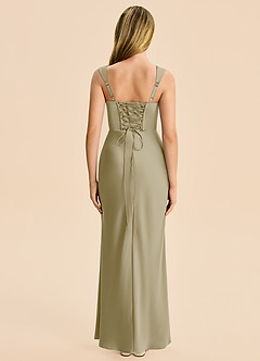 Azazie Agustina Junior Moss Green Sheath Pleated Stretch Satin Dress image2