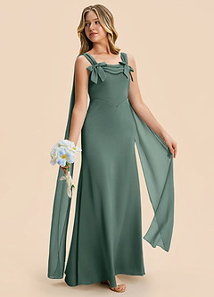 Azazie Chelsea Junior Sea Moss Sheath Pleated Stretch Satin Dress image5