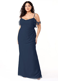 Azazie Emeralda Vestidos de damas de honor Vestido de Azul Marino Oscuro de Gasa de Recto con Vestidos sin tirantes image7