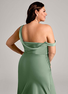 Azazie Madelyn Vestidos de damas de honor Vestido de Matcha de Satén Elástico de Corte Sirena Convertible con Hombro unilateral image14