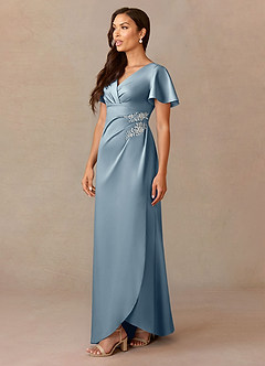 Azazie Robins Mother of the Bride Dresses Dusty Blue A-Line Pleated Stretch Satin Dress image3