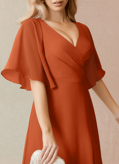 Azazie Cierra Bridesmaid Dresses Burnt Orange A-Line V-Neck Chiffon Dress image7