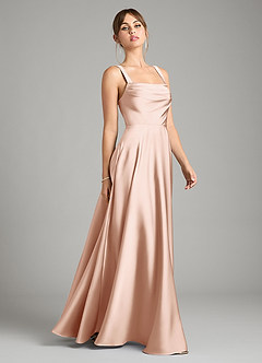 Azazie Shaude Bridesmaid Dresses Rose Gold A-Line Pleated Stretch Satin Dress image13