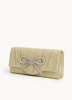 front Rhinestone Bow Pleated Flap Clutch