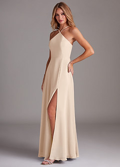 Azazie Bailey Brautjungfernkleider A-Linie Halter Seitenschlitz Chiffon Kleid Alabaster Weiß image3