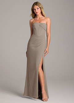 Azazie Chantel Robes de demoiselle d'honneur Robe Fourreau Convertible en Mousseline de soie Sans bretelle Taupe image1