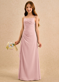 Azazie Cannoli Girls Formal Flower Girl Dresses Powder Pink A-Line Pleated Chiffon Dress image3