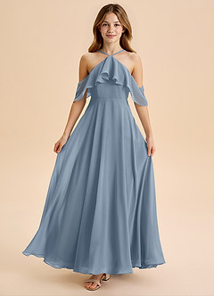 Azazie Tessabelle Junior Dusty Blue A-Line Off the Shoulder Chiffon Dress image5