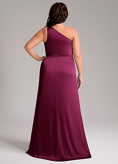 Azazie Phaedra Bridesmaid Dresses Red Plum A-Line One Shoulder Stretch Satin Dress image9