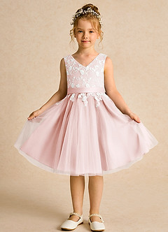 Azazie Butterfly Flower Girl Dresses Blushing Pink A-Line Lace Dress image2